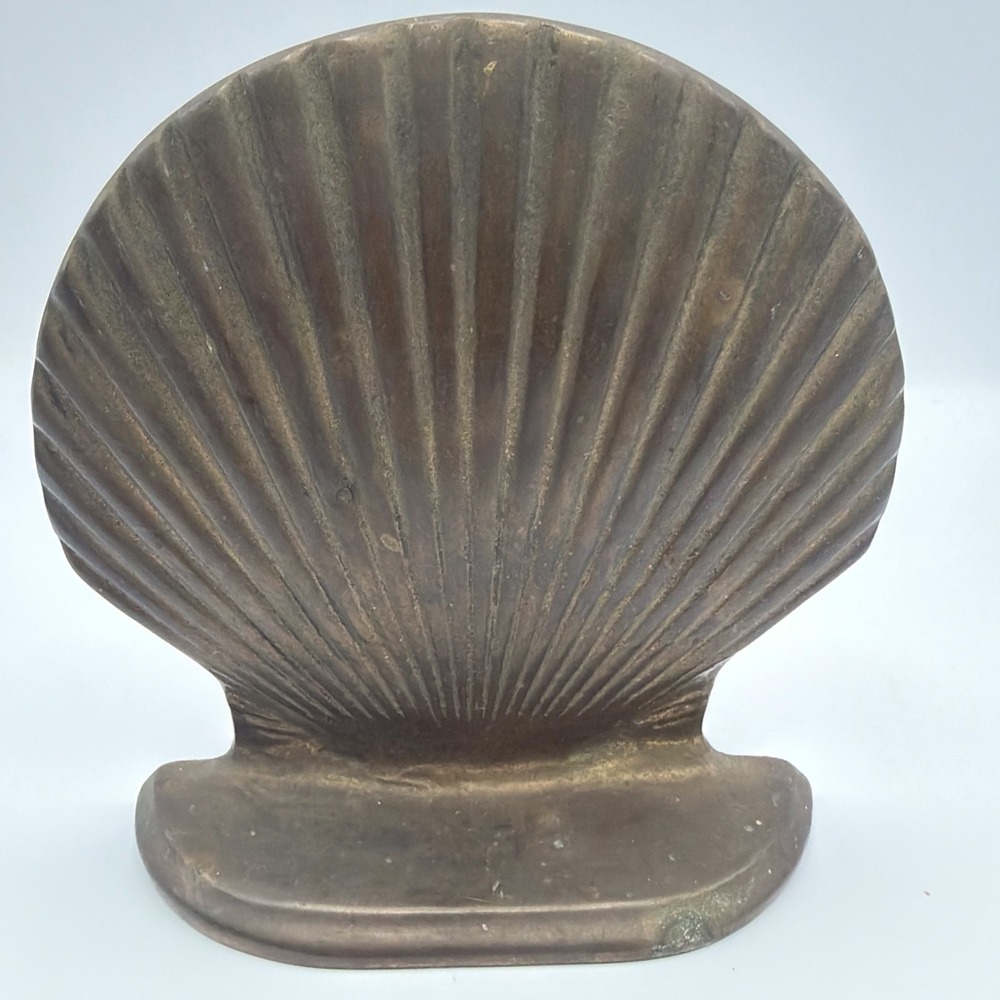 VTG Solid Brass Scallop Shell Bookend Door Stop Coastal Shell Price Products
